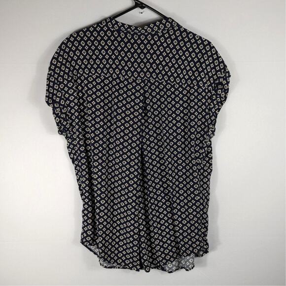 Jachs Girlfriend XL Navy White Geometric Print Button Front Short Sleeve Blouse - Picture 4 of 4